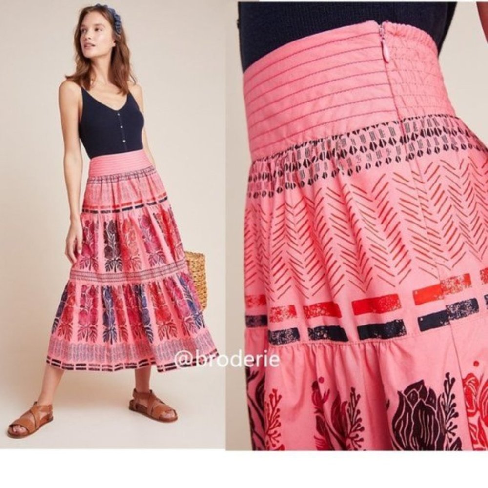 new Anthropologie Auberte Poplin Tiered Midi Skirt